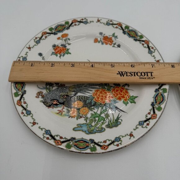 Vintage John Maddock and Sons Royal Vitreous Peacock Dessert Plate set of two - Picture 14 of 15